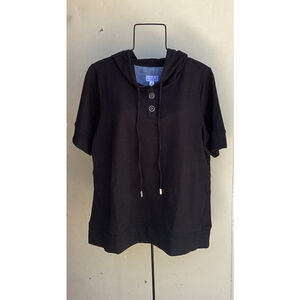 Joan Rivers Black French Terry Short Sleeve Hoodie Top Womens Sz Medium/10-12